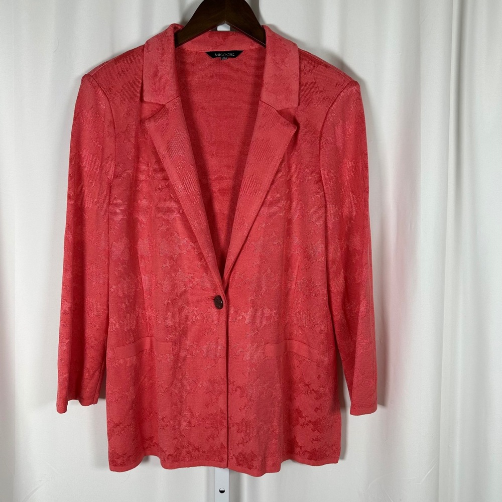 Misook Tailored Tonal Pattern Knit Jacket True Fit Coral Pink‎ M Classic Formal